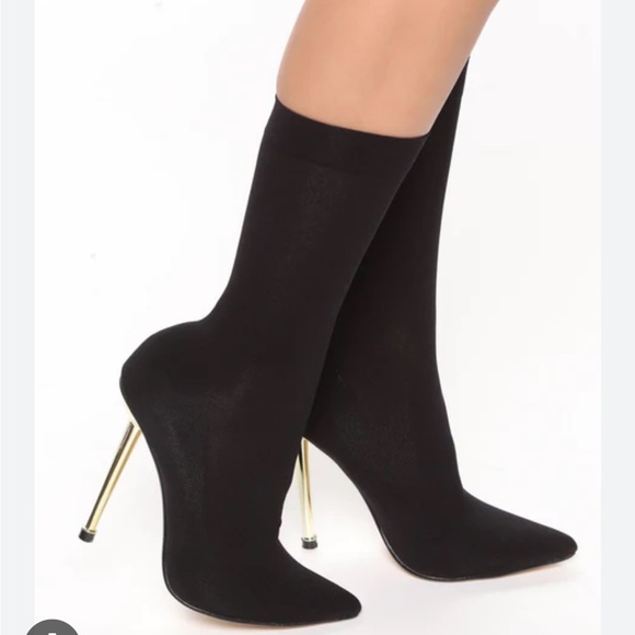 Black and Gold Ankle Sock Boots - Picture 3 of 9